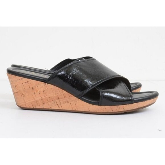 Cole Haan Women's Size 11B NikeAir Black Leather Strap Wedge Heel Slide Sandals - Picture 2 of 7